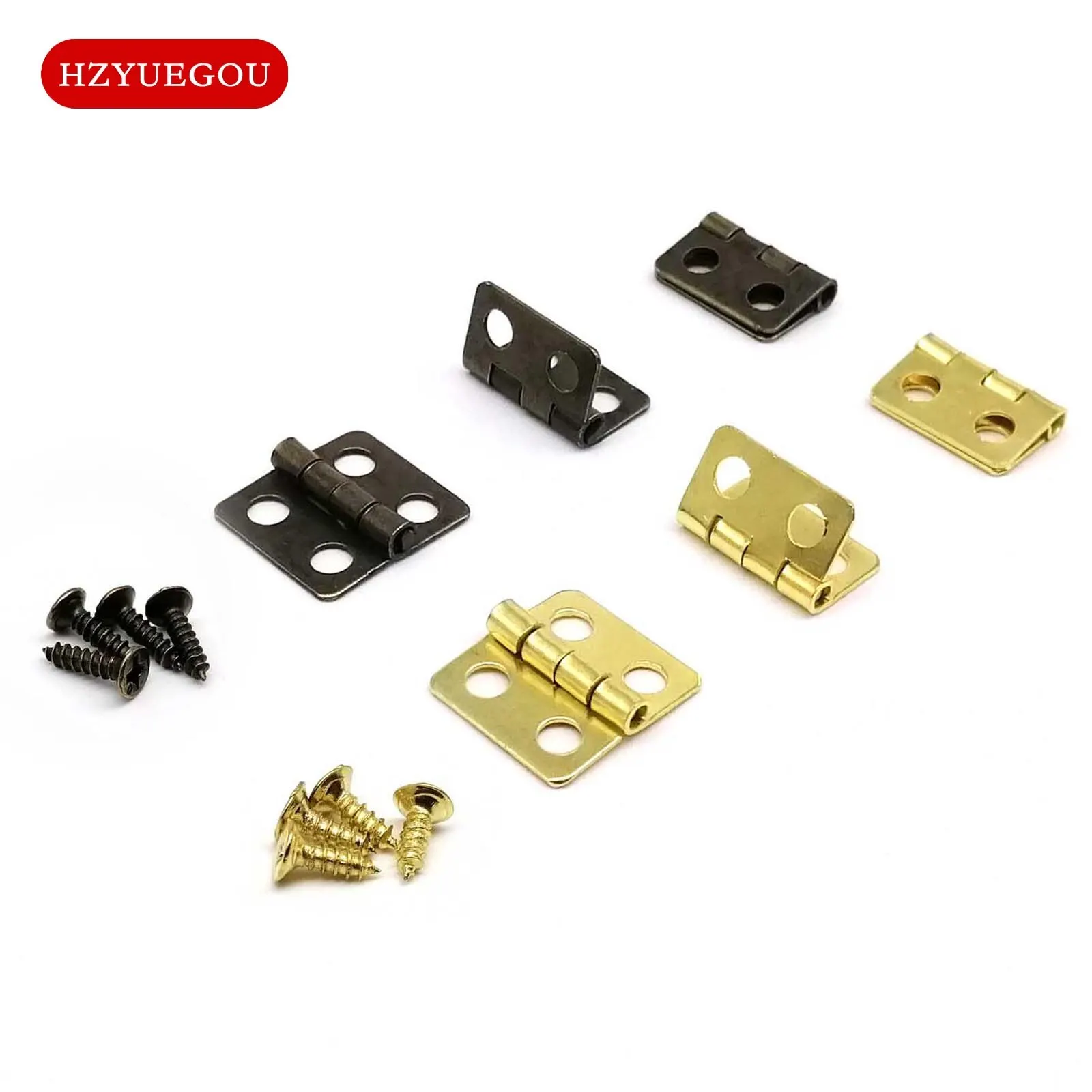 12pcs Mini Small Wooden Box Hinge with Screw for Jewelry Chest Gift Wine Music Case Dollhouse Cabinet Door Golden Bronze 12x13mm