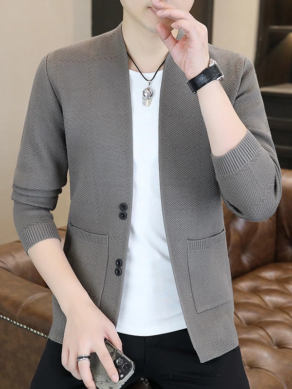 

Men's Knitted Cardigan Casual Wear Outerwear Spring Autumn Plaid Sweater Trendy Youth Sle V-Ne Long Sve Polyester Blend