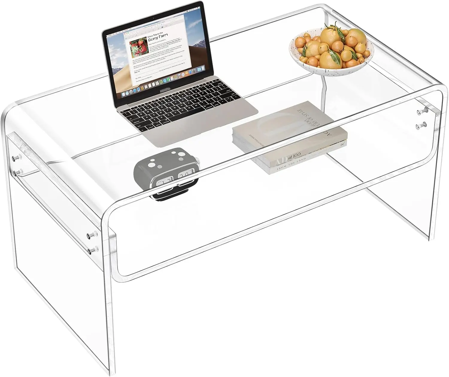 

Clear Acrylic Rectangle Coffee Table - Modern Tea/End Table with Open Storage for Living Room/Office/Bedroom