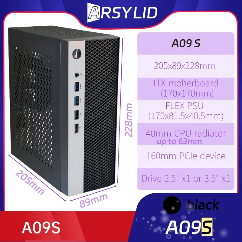 A09S 4.2L ITX Chassis A4 HTPC Portable Computer PC Support PCIe 2.5' SSD Drive Mini IPC Flex PSU Case