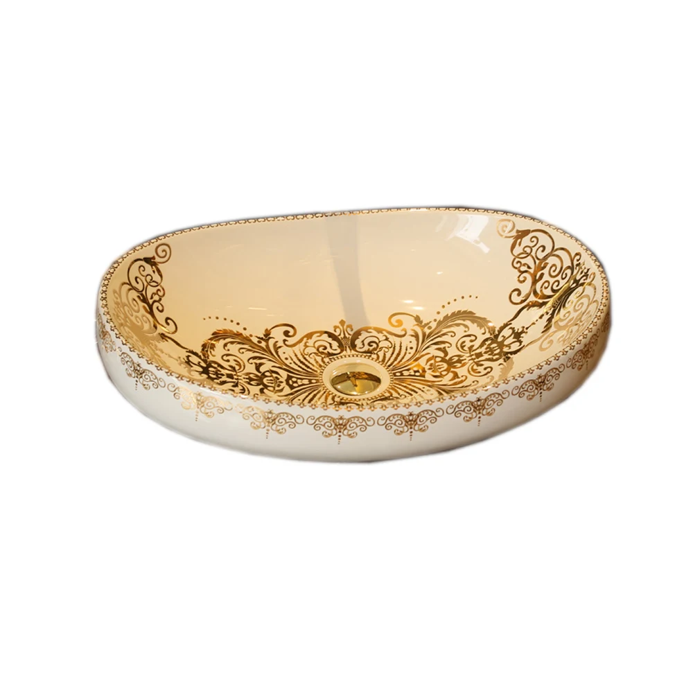 

Oval Sink Ceramic Counter Above Washbasin Porcelain Hand Painting Art Vessel Sink A23