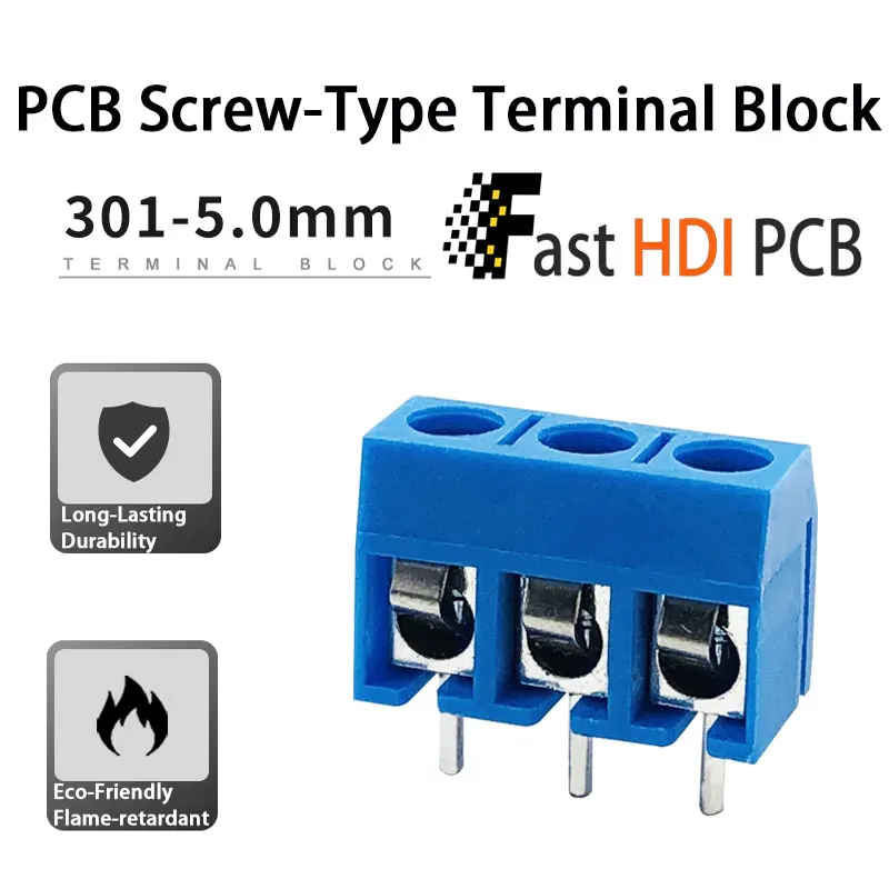 บล็อกขั้วต่อสไตล์ยุโรป 301-5.0 มม. - ขั้วต่อสกรู PCB 2P/3P สีน้ำเงินที่ซ้อนกันได้/การจัดวางแบบซ้อนกันได้ 2P/3P