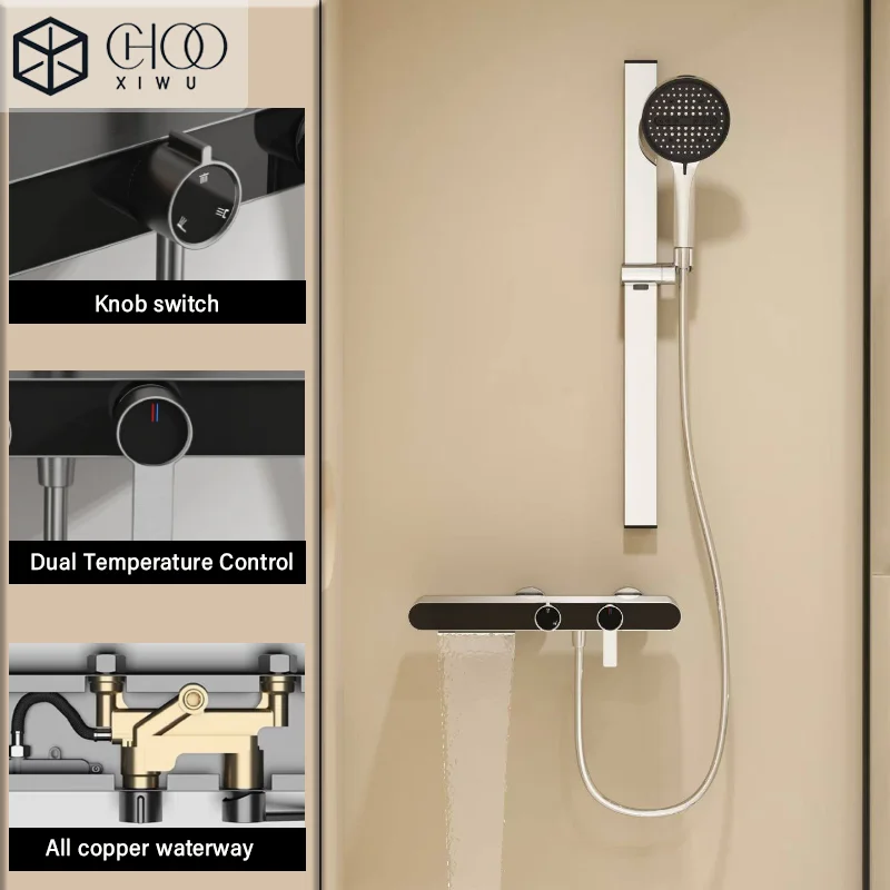 Two level water outlet shower head set, constant temperature home hotel shower, multifunctional hot and cold faucet