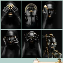 Black Skin Woman Golden Makeup Poster DIY Vintage Movie Poster Wall Art Painting Study Stickers Big Szie Wall Painting
