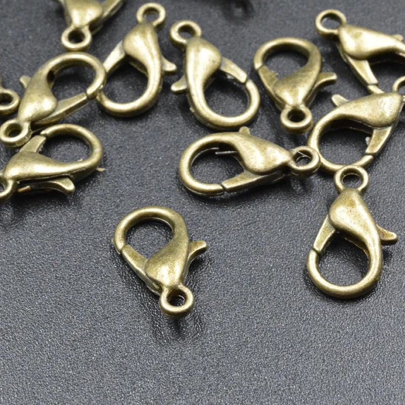 Ganchos de cierre de langosta para collar, conectores de extremo de aleación de Metal para fabricación de joyas, 50 piezas, 12x6mm, 10x5mm, 14x7mm,