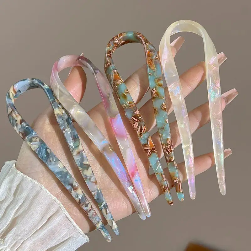 U-förmige Haargabel, modische Schildpatt-Acetat-Acryl-Haarnadel, geometrische Kopfbedeckung, Haarstäbchen für Damen und Mädchen, Haarschmuck