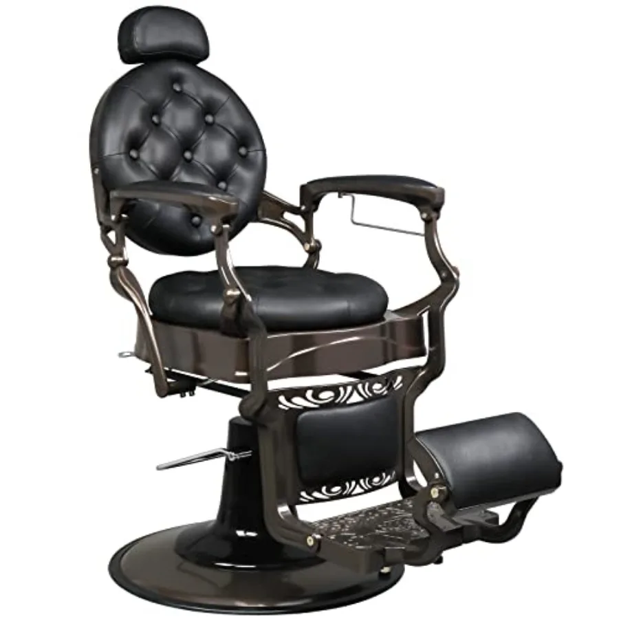 

Vintage Barber Chair for Salon and Barbershop Use, Heavy Duty Steel Frame with Black Vinyl Upholstery, Hydraulic Recline and 36