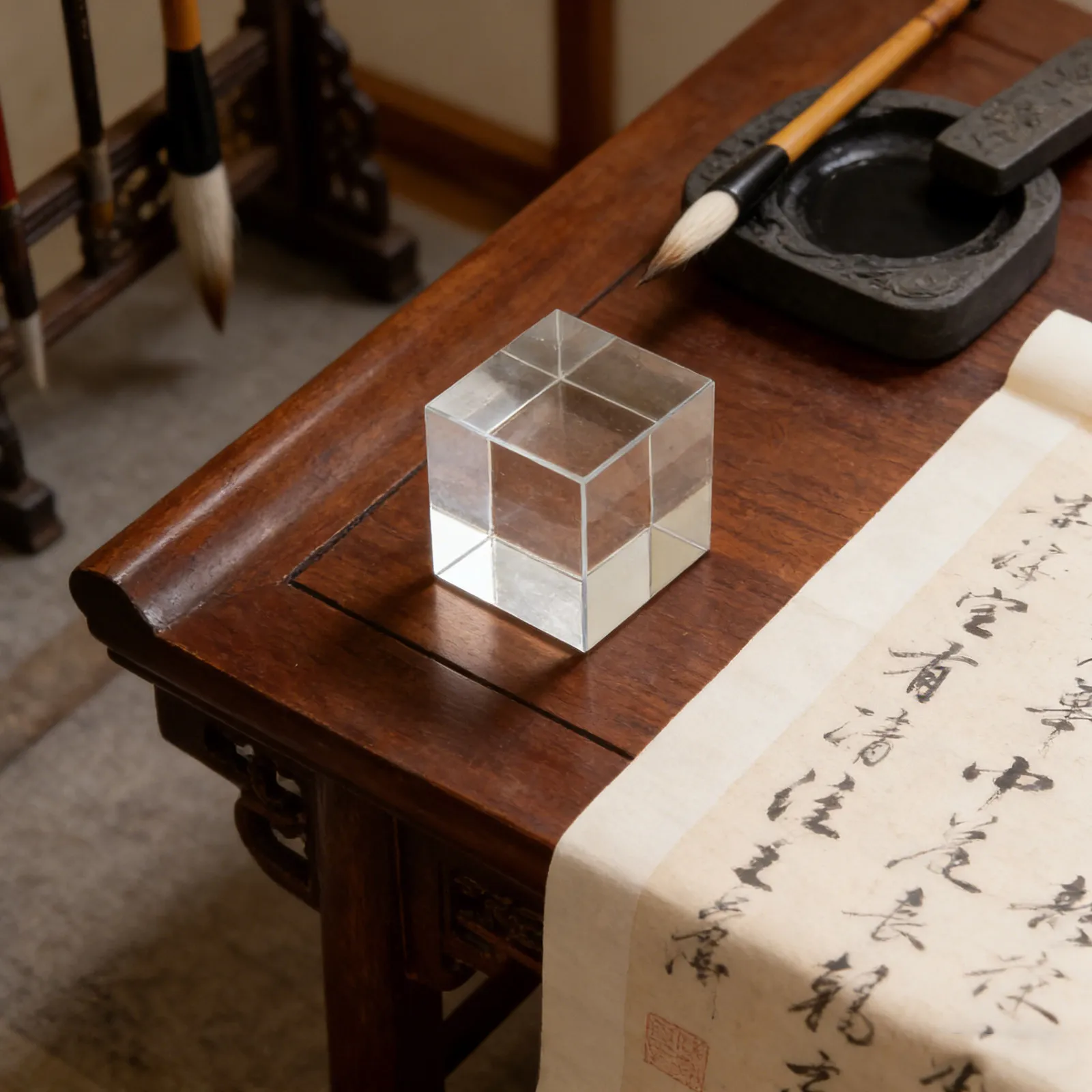 Square Clear Crystal Paperweight Heavy Decorative Glass Block Elegant Office Desk Paper Weight for Writers Students Artists