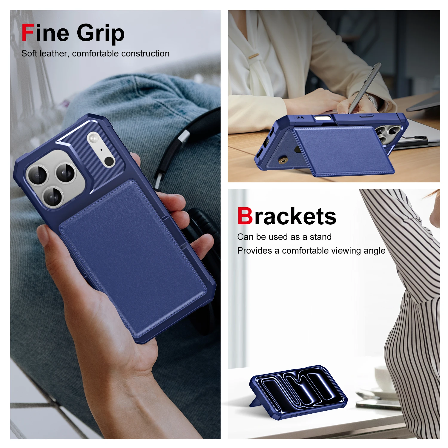 เคสโทรศัพท์หนังแบบมีช่องใส่บัตรสำหรับ iPhone Air 17 16 14 13 12 Pro Max 15 Plus 16E พร้อมขาตั้ง ป้องกันการตกกระแทก