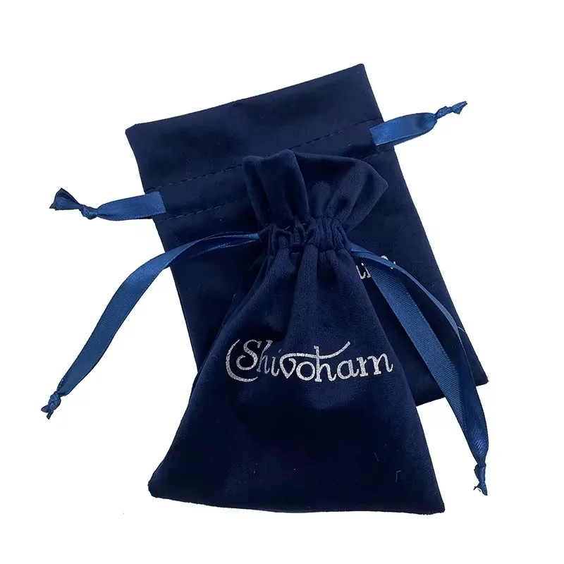 

Custom Logo Royal Blue Velvet Jewelry Dust Bags Soft Flannel Pouches wedding favor bags velvet pouch necklace bags