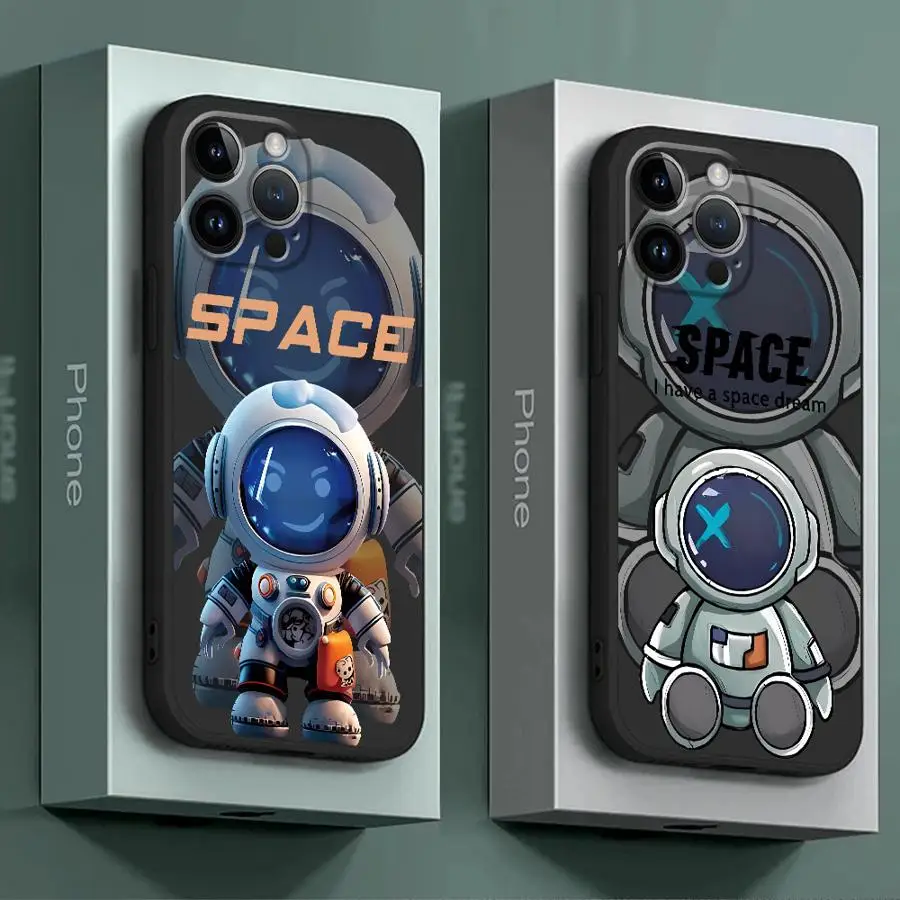 Luxury Space Astronaut Phone Case for iPhone 16 Pro 13 Pro 14 XR 12 Mini 15 Pro Max XS X 7 8 SE 11 13pro Cover Black Soft