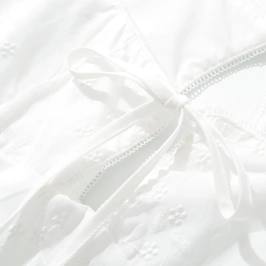 Sexy White Embroidery Flower Cotton Corset Style Bow Sling Dress Women Low Waist Ruched A-line Swing Mini Party Dresses Robe