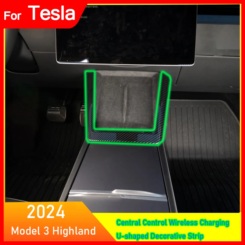 

For Tesla Model 3 Highland 2024 Central Control Wireless Charging Panel Side Trim Strip Carbon Fiber Pattern Decorative