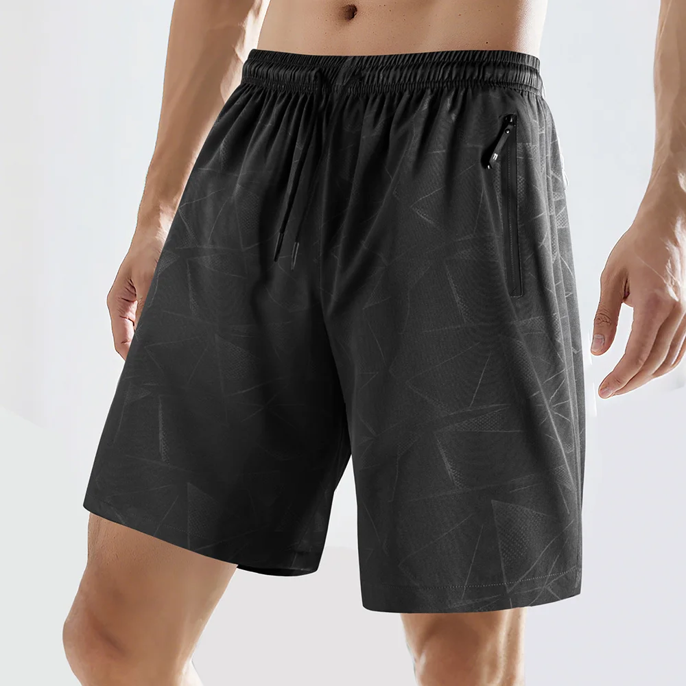 

Men's Quick-Dry Summer Sports Shorts Geometric Print Drawstring Sports Shorts Zipped Pockets Casual Running Gym Training Shorts
