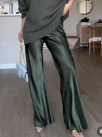 New Fashion Satin Silk Wide Leg Dress Pants for Women Low Rise Baggy Pants Y2K Holiday Party Long Flowy Trousers