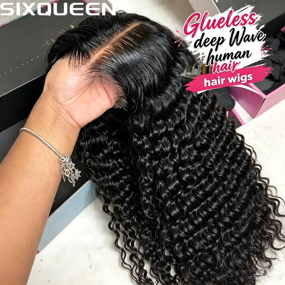 Wear And Go Glueless 5X5 Closure Frontal Wigs With Baby Hair Pre Plucked Hairline Natural Color 13x6 HD Deep Wave Lace Front Wigs Pre Cut Lace Bleached Knots Wig Natural Color