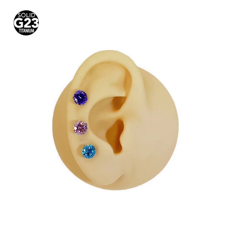 1Pc F136 Titanium  Colorful Zircon Ear Stud Helix Cartilage Tragus Body Piercing Jewelry 6mm CZ Labret Lip Piercing Stud Interna