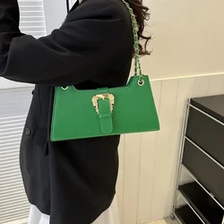 2024 Luxury Women's Chic Underarm Bags New Fashion Crocodile Pattern Chain Shoulder Bags Handbags Clutch Blue Green Armpit Bags