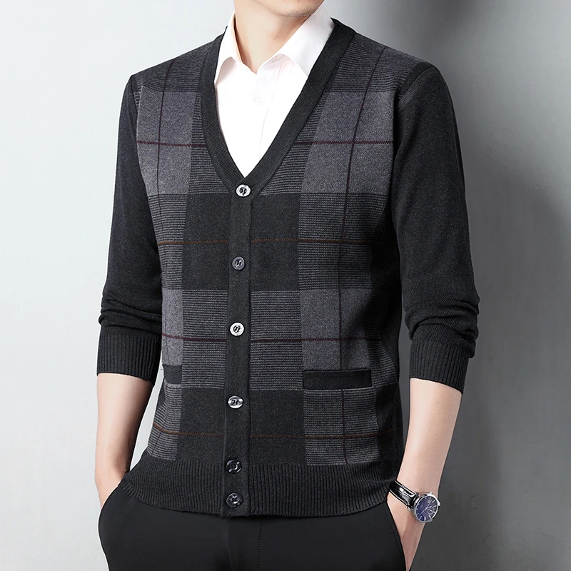 

Свитер для папы, кардиган, утолщенная осенне-зимняя вязаная куртка, повседневный толстый стиль, мужской топ среднего и пожилого возраста