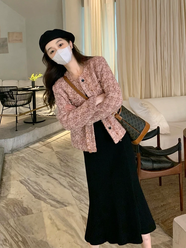 

Юбка-миди из шерсти 77Store с эффектом «рыбий хвост», универсальная женская вязаная юбка на весну-осень, с высокой талией, длинная, повседневная, А-силуэт