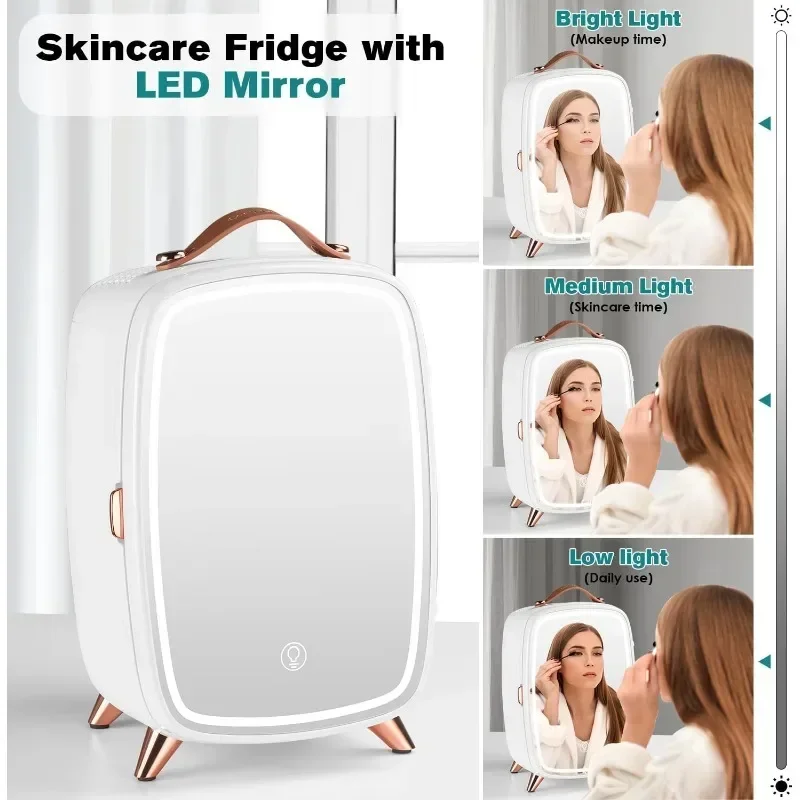 Skin Care Refrigerator with Dimmable Light Mirror Makeup Refrigerator for Bedroom Car Office and Dormitory