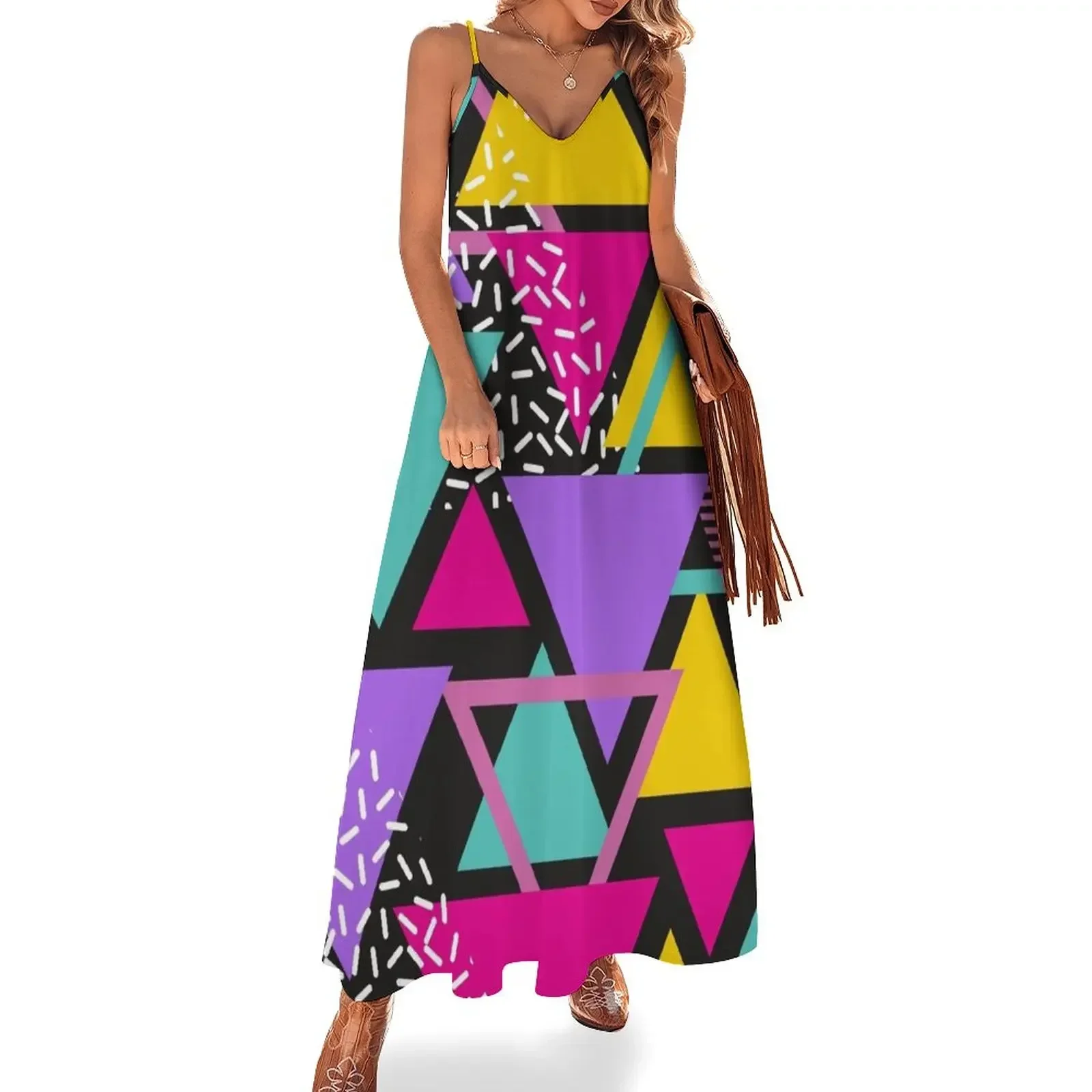 

Memphis Triangles Sleeveless Dress Women's dress women's evening dress 2024