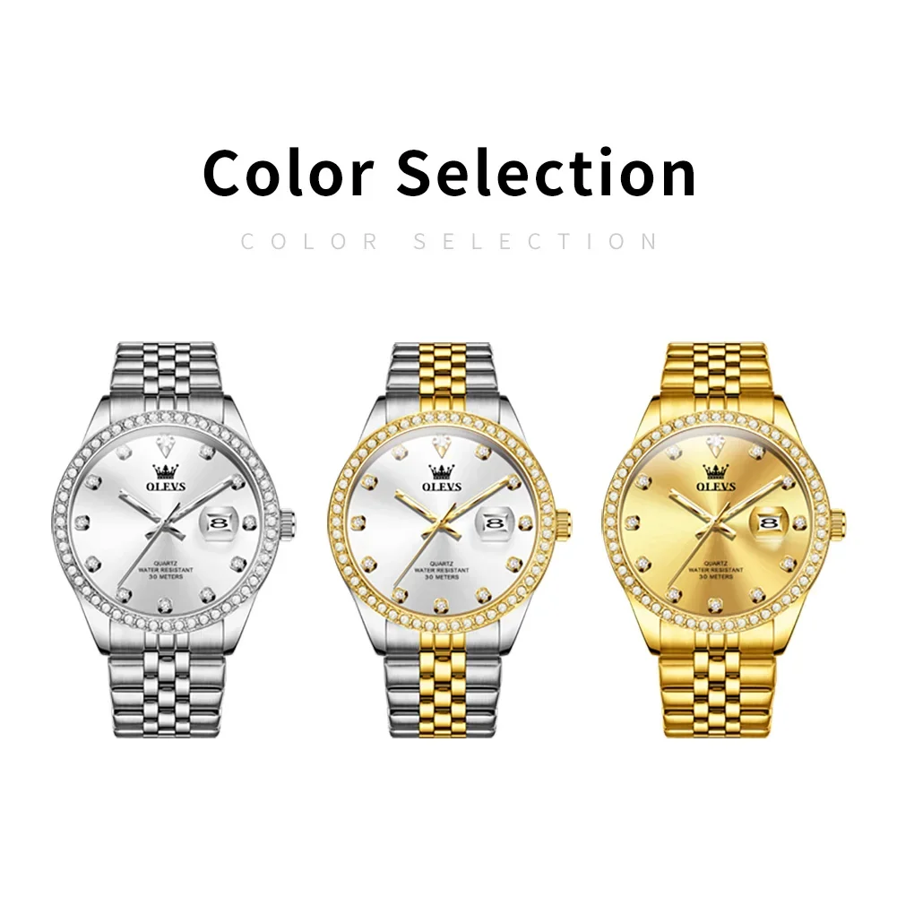 OLEVS Classic Original Golden Quartz Watch for Men Top Brand Luxury Stainless Steel Watch Date Clock Reloj Hombre