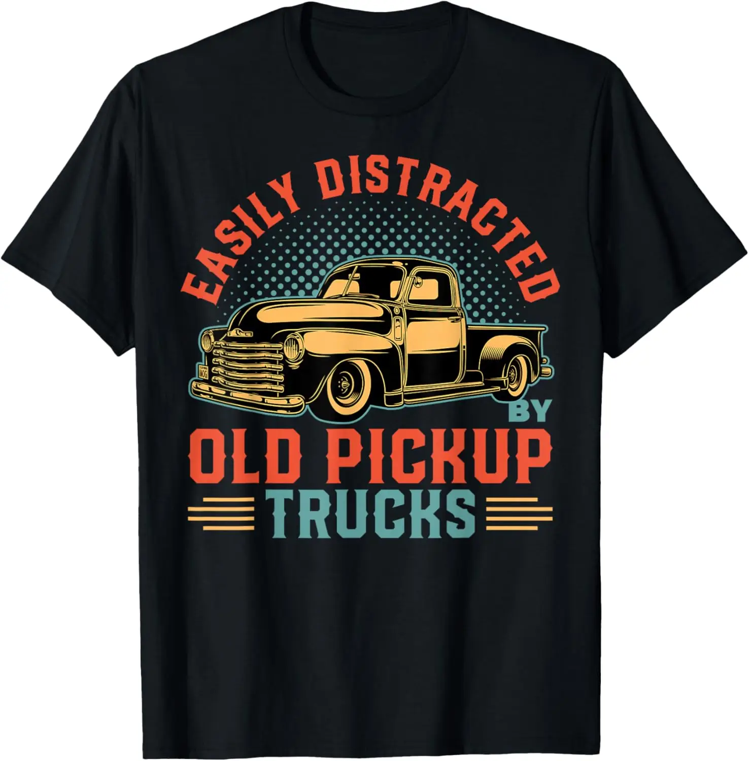 Old Pick Up Truck Easily Distracted By Trucks T-Shirt 100% Cotton Trendy Y2K Short-Sleeve Tee-Soft, Quick-Drying,