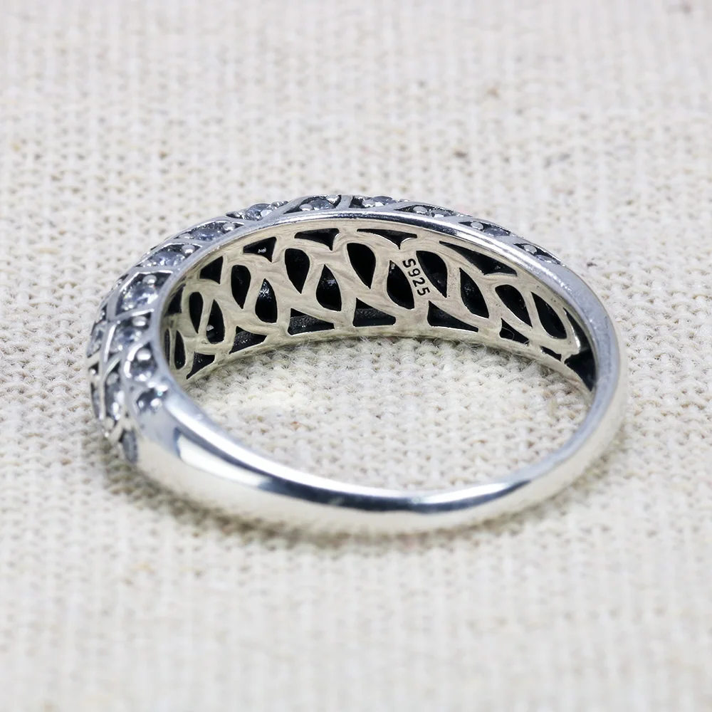 Real Pure 925 Sterling Silver Luxury Design Rings For Women Elegant Inlaid Zircon Stone Vintage Flowers Thai Silver Jewelry
