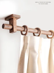 Japanese Walnut Color Wood Ceiling Curtain Rod For Windows With Rings Single Curtain Stand and Tube For Homestay/Hotel Decor