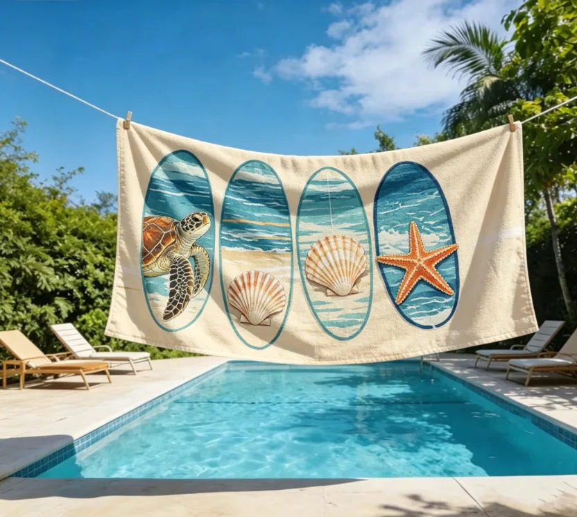 Oversized Microfiber Beach Towel, Surfboard Tropical Print, Quick Dry Sand Free for Summer
