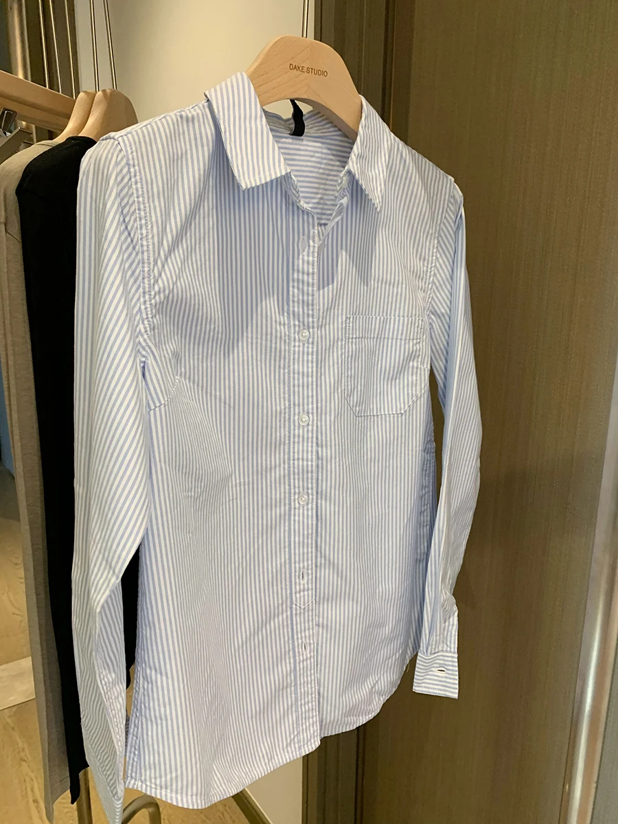 

Dakai Casual Striped Long Sve irt Women's Loose Fit Collar Single ket Top Commute Sle Cotton Summer Faion