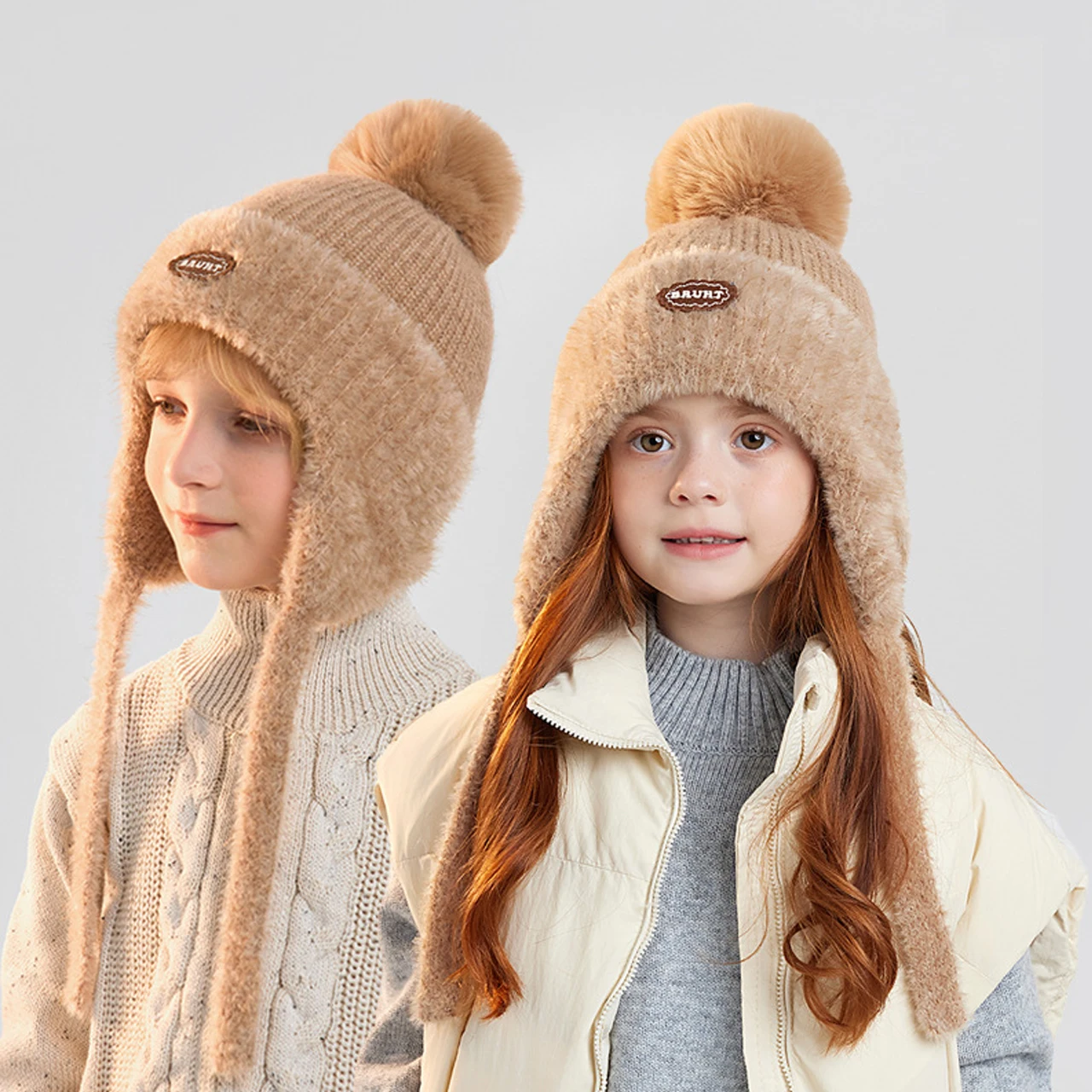 

Детская шапочка с помпоном, пушистый меховой шарик, детская защитная шапка для ушей, зимняя теплая детская плюшевая шапка, шерстяные пуловеры для мальчиков и девочек от 2 до 10 лет