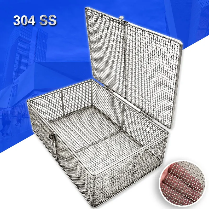 

304 Stainless Steel Rectangular Net Basket with Cover, Multifunctional Cleaning Filter Draining Basket, High Temperature Resista