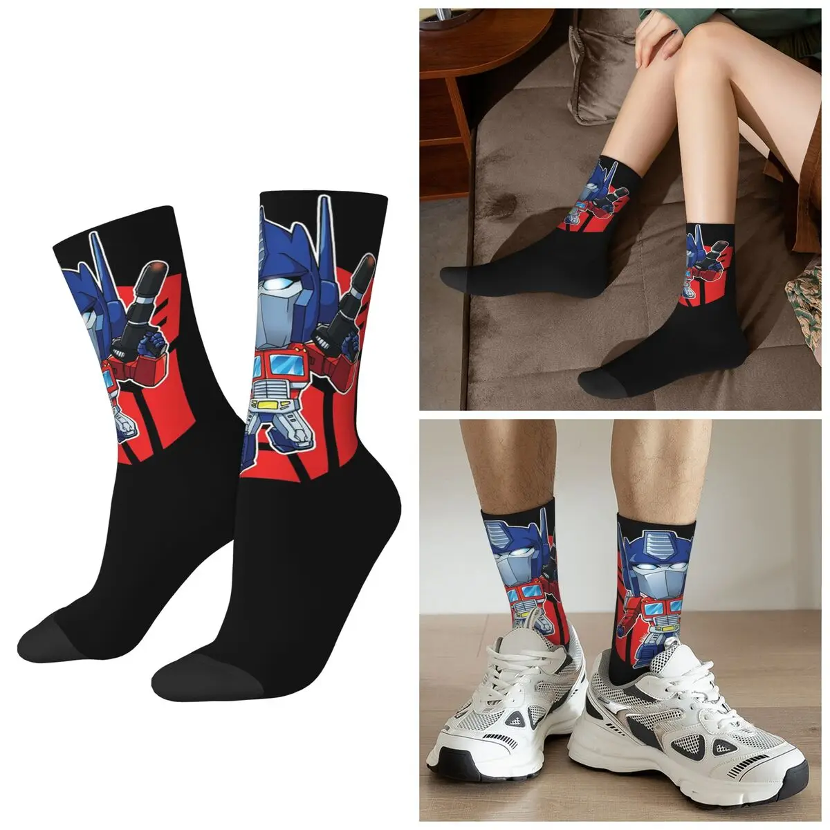 

All Seasons Optimus Prime Superdeformed Socks Harajuku Sport Middle Tube Socks Soft High Quality Stockings for Men Women Gifts