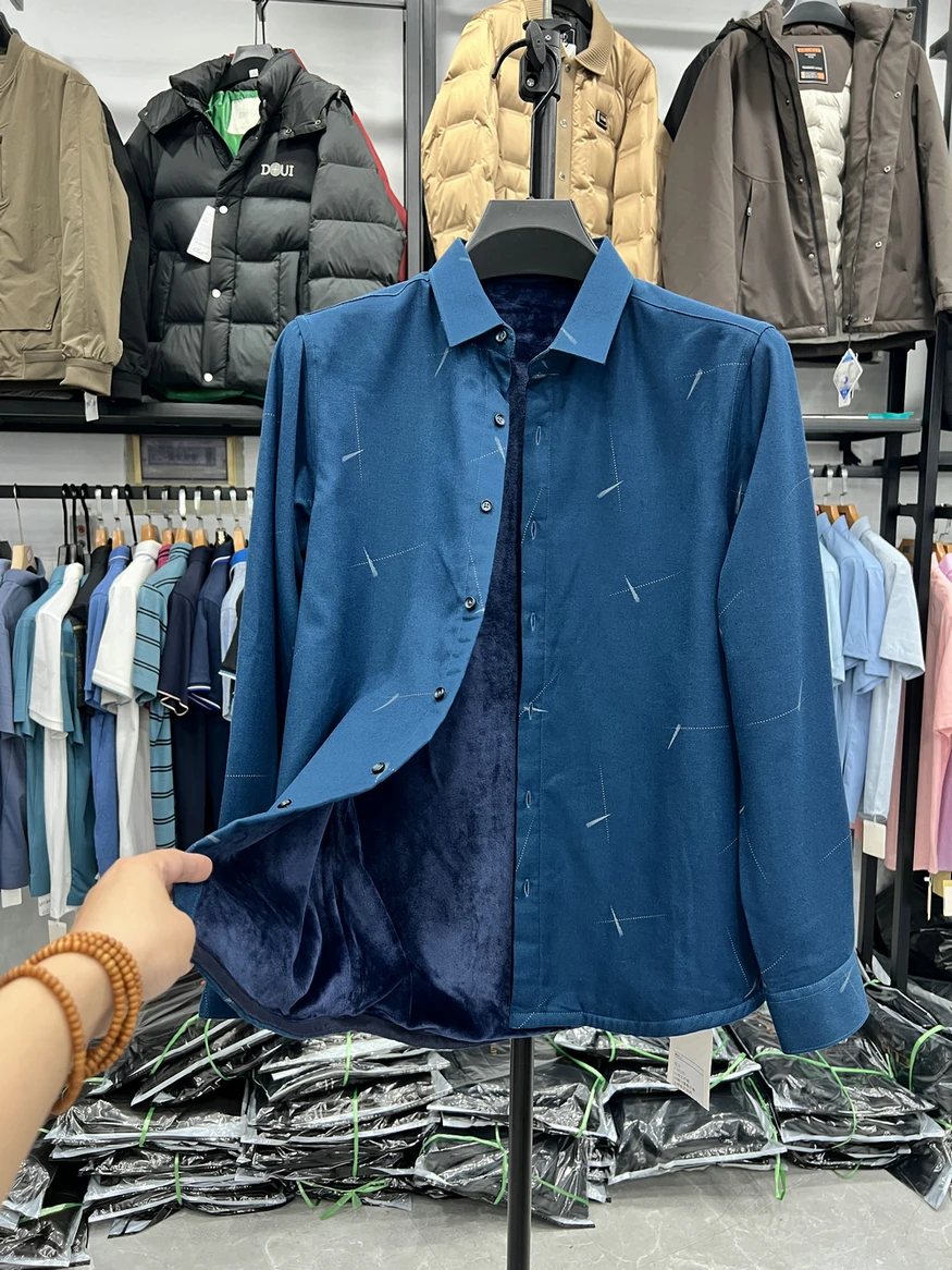 

Thiened Fce Lined Casual Long Sve Men's irt Busin Casual Warm Base Layer irt Deer Home Cut Label Dad Clothes