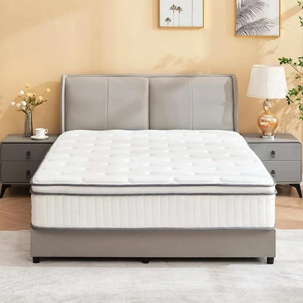 2innch Hybrid Queen Mattress in a Box, Bed Mattress with Memory Foam and Pocket Spring,Tight Top Medium Firm Feel