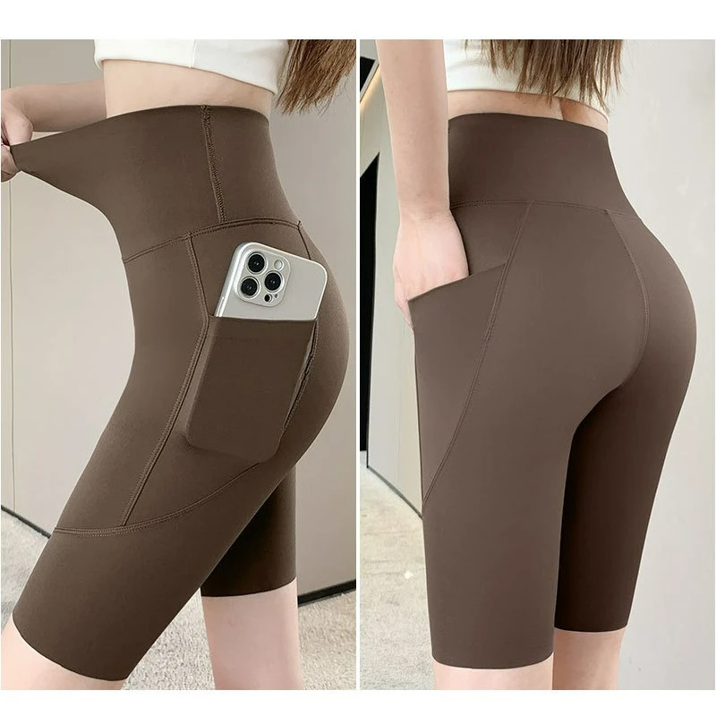 女性用シャークショーツ ポケットシャークパンツ ヨガ フィットネス 薄いスタイル スポーツ バービーレギンス ストレッチ スリム カジュアルショーツ