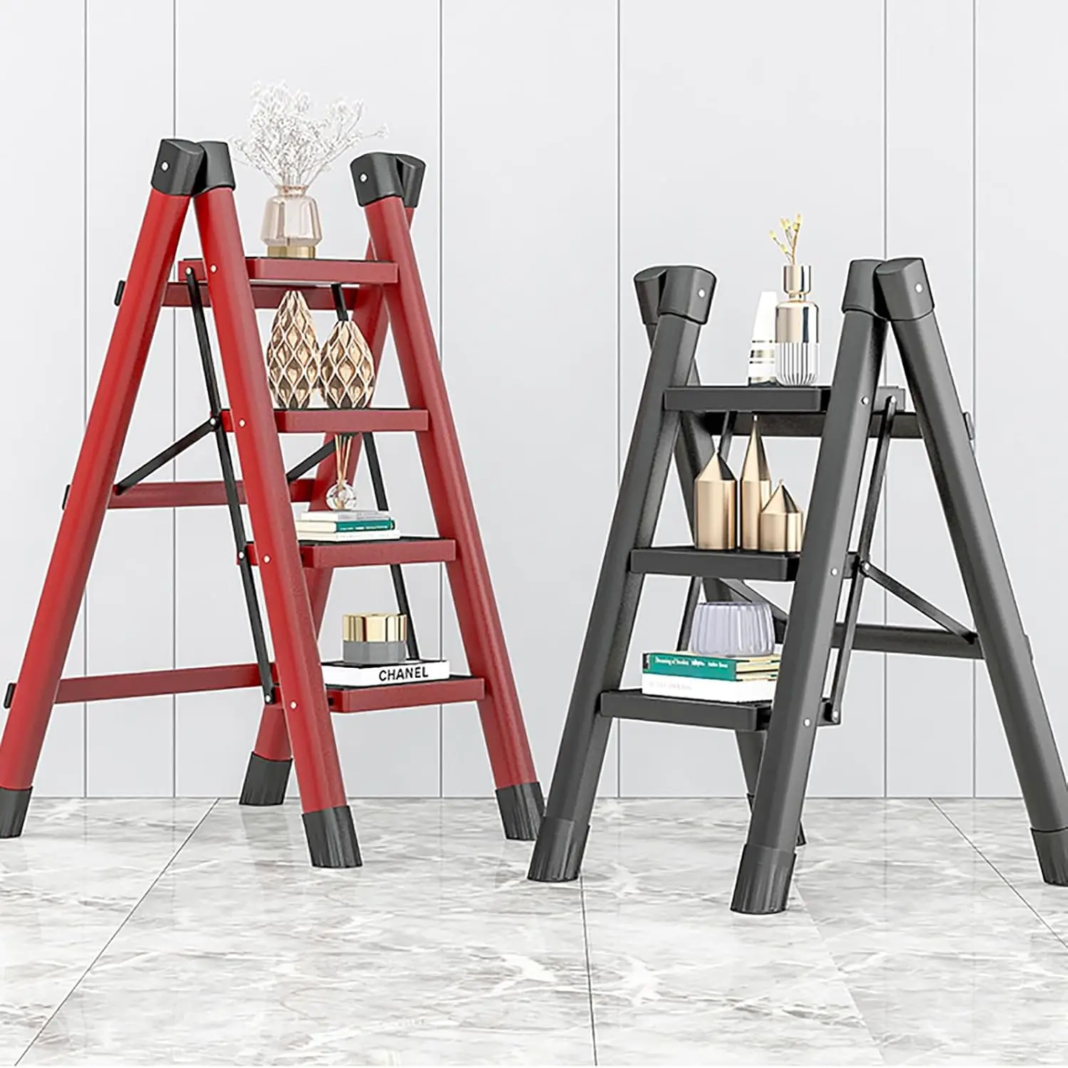 

Lightweight 3-Step Ladder Folding Design Non-Slip Foot Plates Sturdy Handle Supports 150 Kg