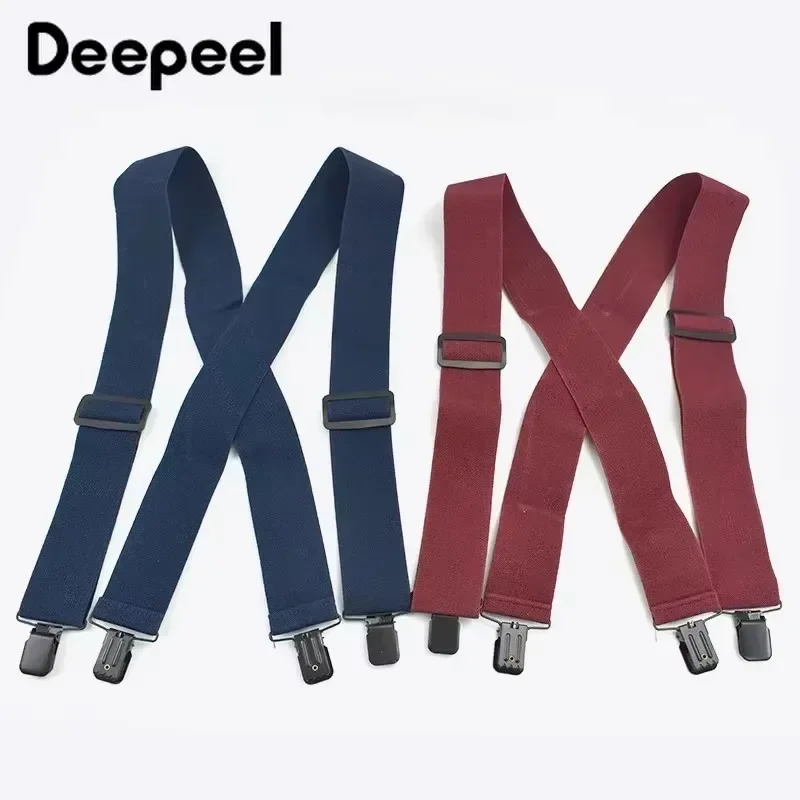 Tirantes Deepeel de 5x120cm para hombre, 4 Clips, hebillas, cierre de gancho tipo X, cinturón elástico ajustable para pantalones masculinos, correa ancha