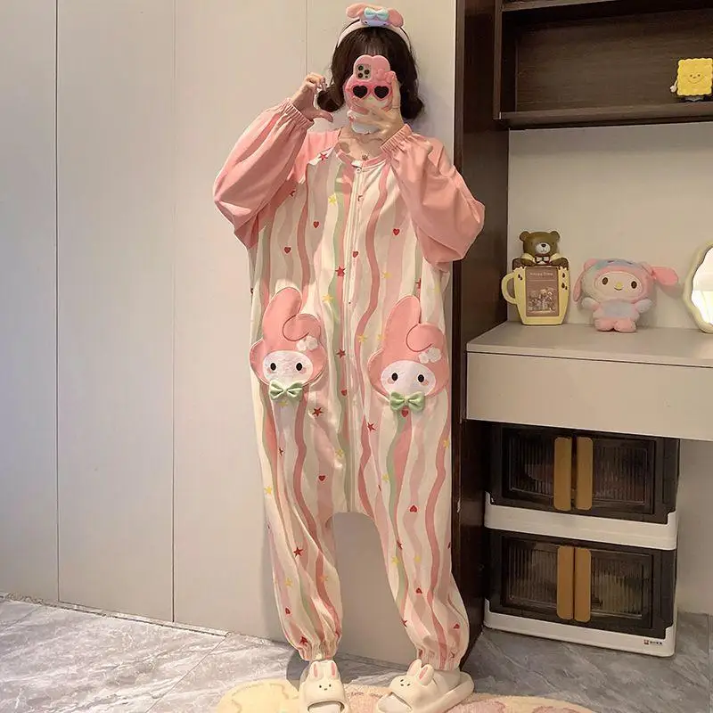 

Sanrios Cute Pajamas My Melody Kawaii Long Sleeve Sleeping Bag New Style Loose Comfort Casual Home Apparel Gift for Girlfriend