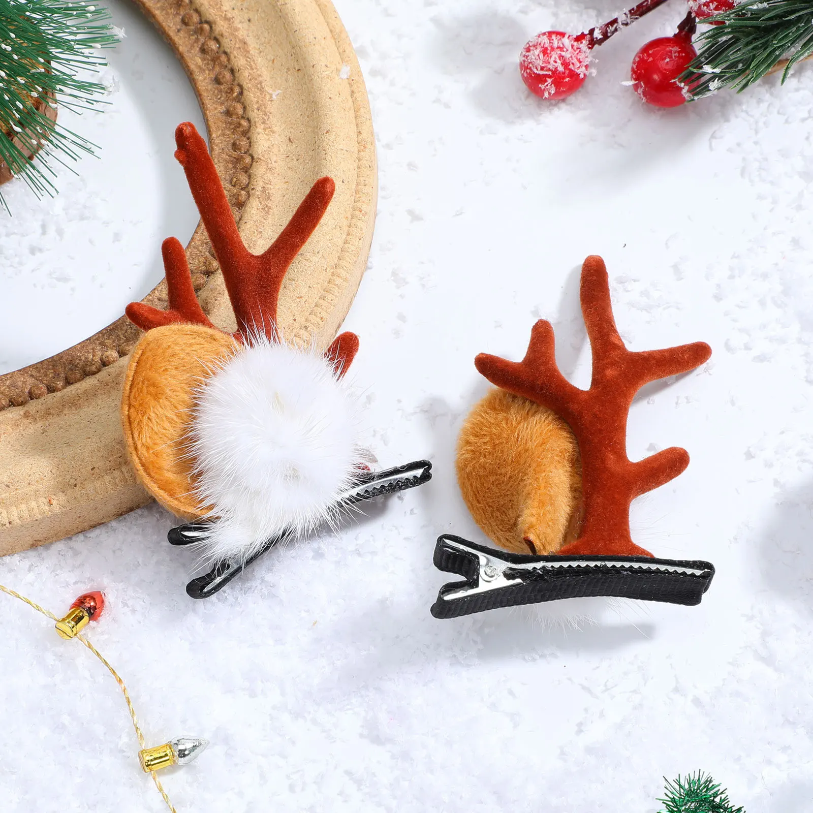 Fermagli per capelli in tessuto da 2 pezzi Mollette in corna di ispirazione natalizia per accessori per capelli morbidi ed ecologici per l'uso quotidiano
