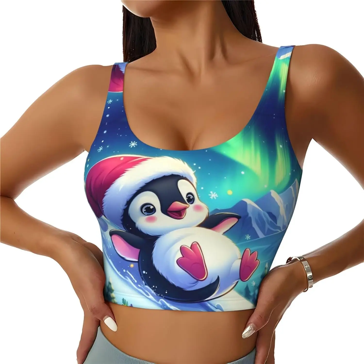 

Спортивный жилет с принтом рождественской елки пингвина для женщин U-образный эластичный бюстгальтер Укороченные топы для спортзала Спортивный бег Пеший туризм Байкер Йога Тренажерный зал