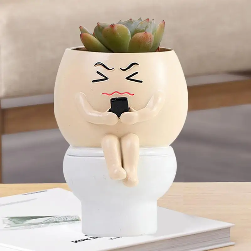 

Креативный кашпо для тонального унитаза с милой смоляной головкой, принадлежности для дома и сада для комнатных и уличных растений