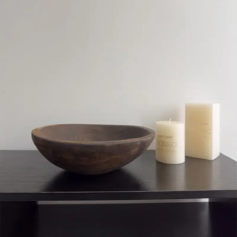 Rosewood Tray Living Room Household Fruit Plate High-grade Round Wooden Storage Basin Antique Decorative Ornament