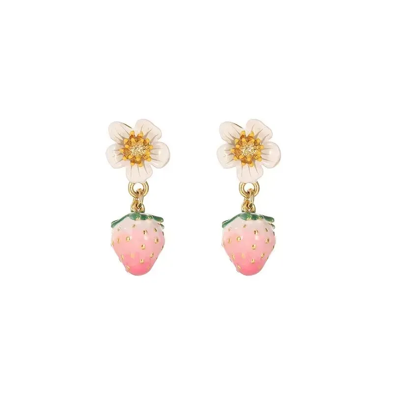 Designer original hand-painted pink strawberry earrings simple generous pop accessories