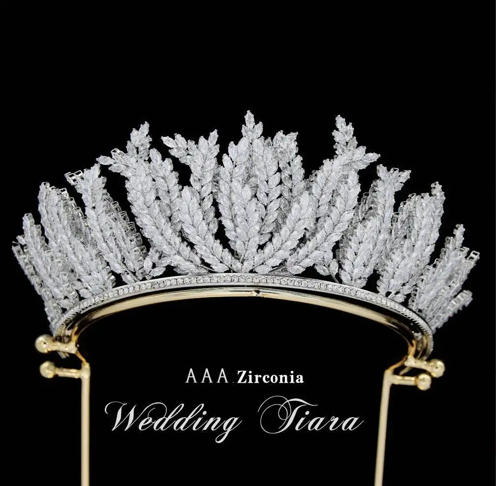 

Wedding Hair Jewelry Bridal Headdress Zirconia CZ Sliver Bride Tiara Crown For Pageant Women Diadem Prom Headpiece