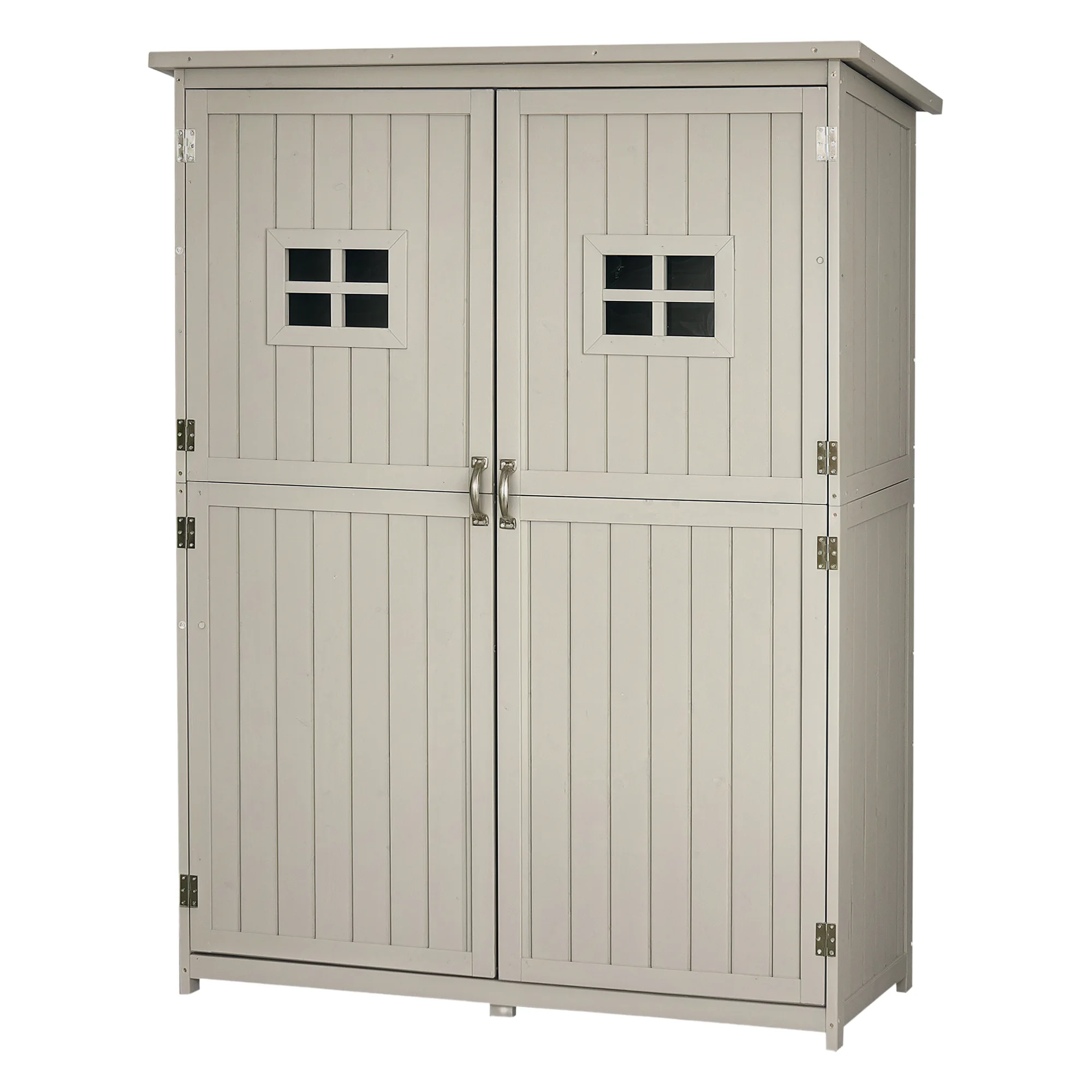Outsunny tuinhuisje rese128l x 50l x 164H cm met 2 planken, 2 deuren en 2 ramen, waterdicht houten, voorgeolied dak