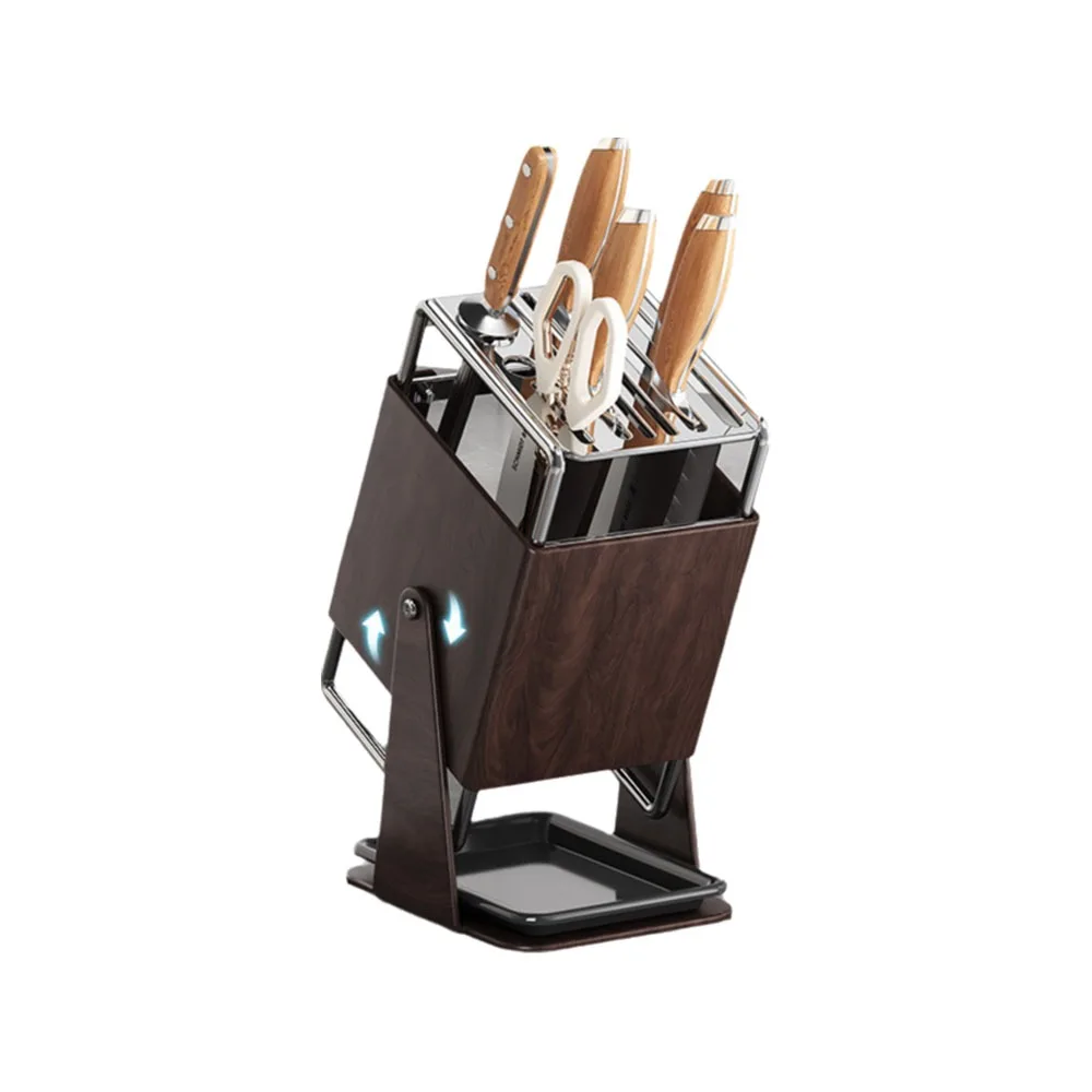 

Stable Stainless Steel Cutter Holder Rotatable Anti-slip Countertop Cutter Holder Large Capacity Space Saving Chopstick Bucket