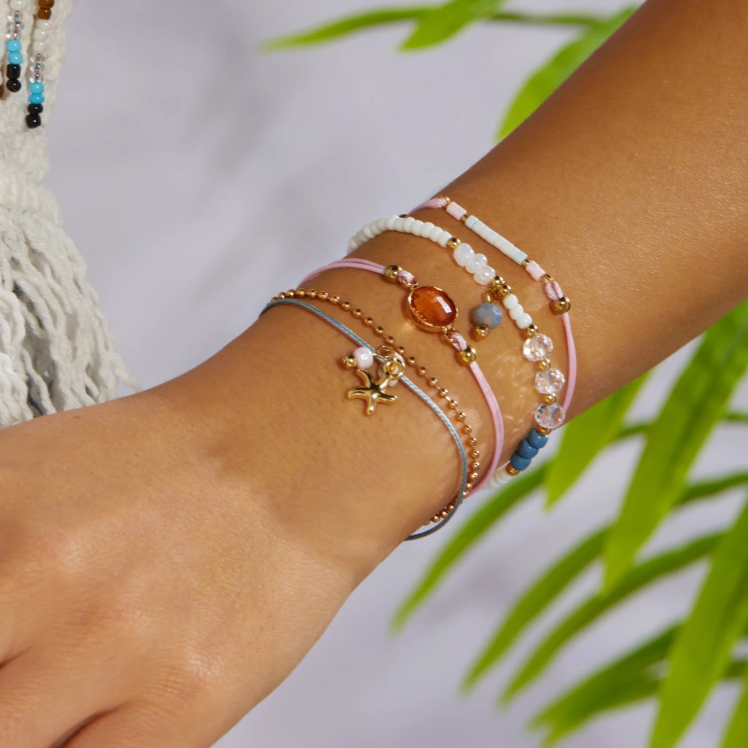 Böhmisches Resort-Stil Muschel-Perlen-Armband für Frauen, Muschel-Seestern-Kies-Armband-Set, Handgefertigter Charm-Schmuck als Geschenk – Detail 2